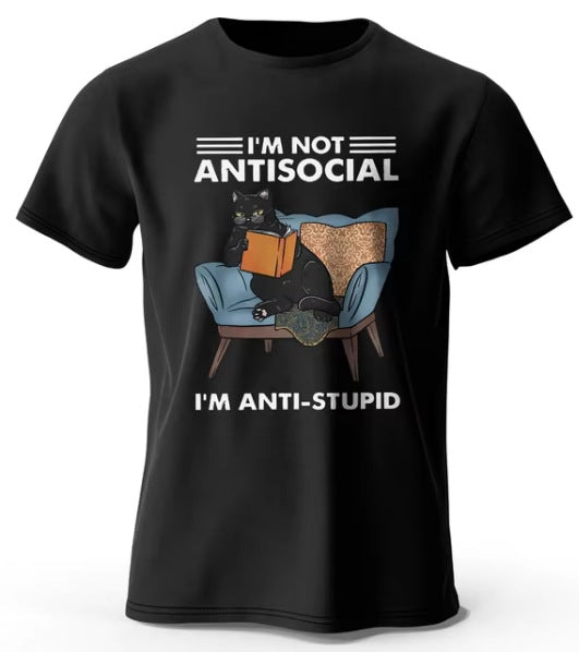 Printed Cotton T-Shirt with Funny Cat Graphic