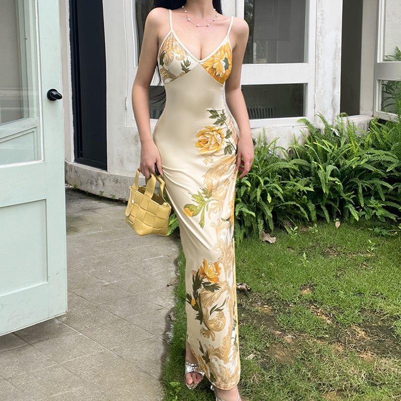 Printed design halter-neck dress