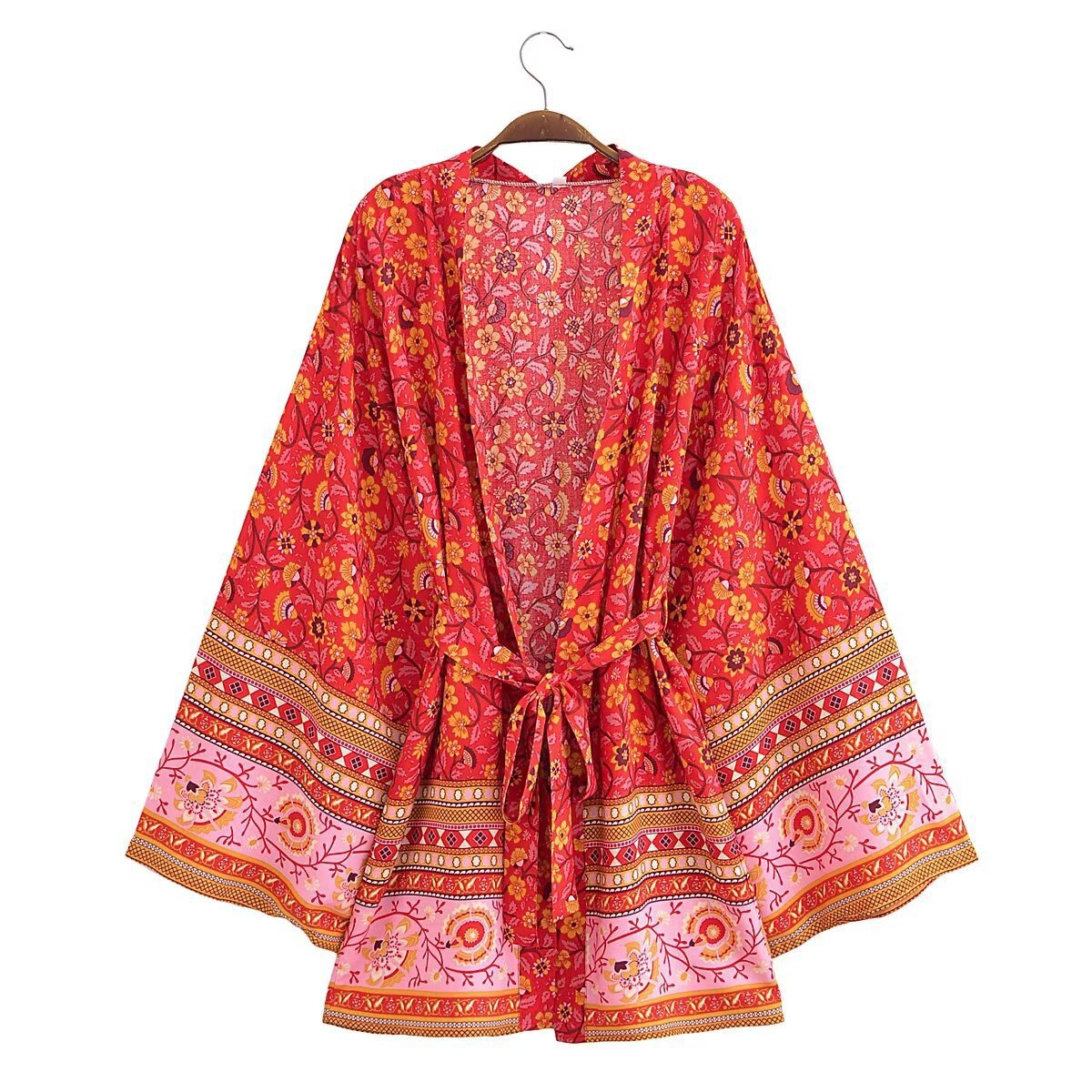 Printed Lace-Up Kimono Jacket