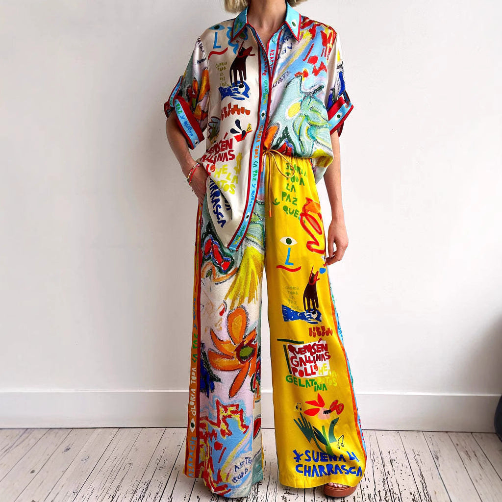 Printed Short Sleeve Casual Suit