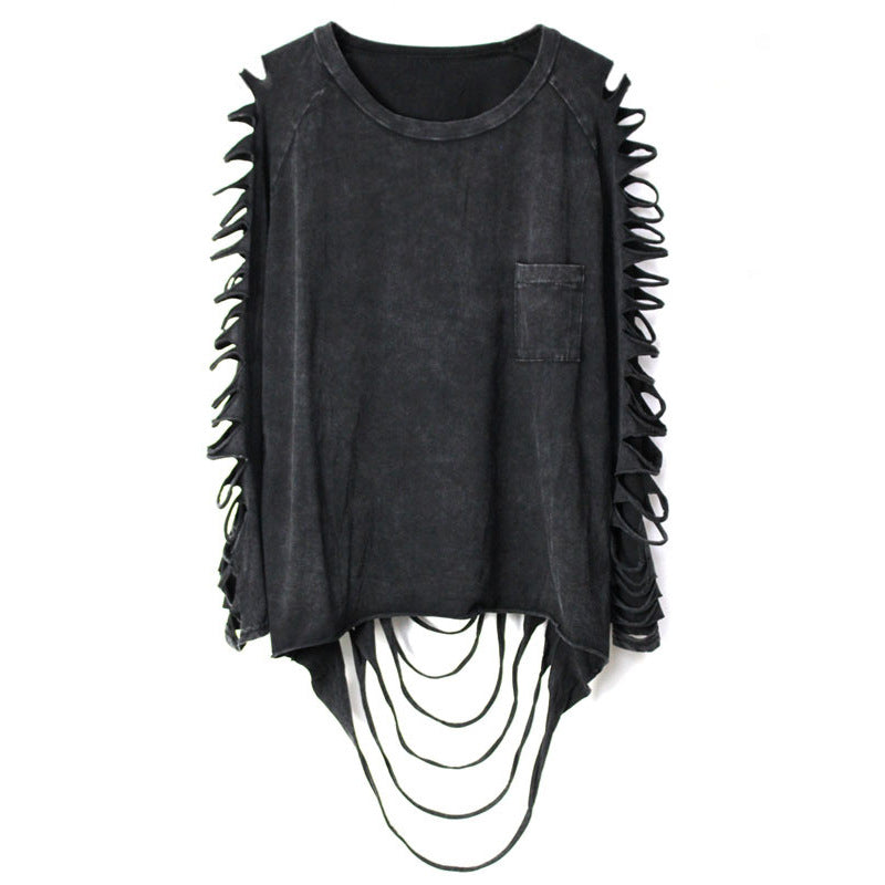 Punk Style Distressed Long Sleeve Cotton T-Shirt