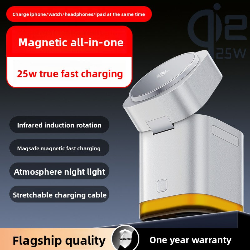 Qi2 Certified Five-in-One Magnetic Wireless Charger Stand for Phones and Watches