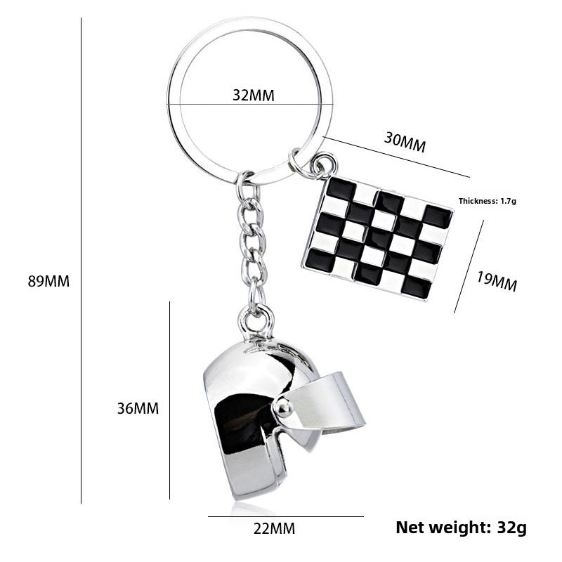 Racing Helmet Keychain with Flag Plate