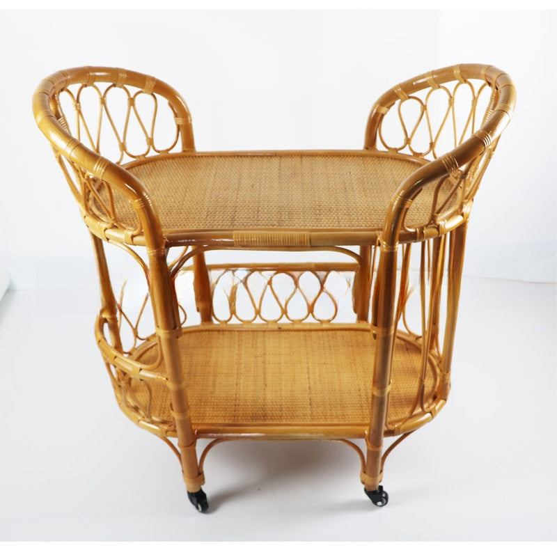 Rattan Woven Dining Cart with Wheels and Storage