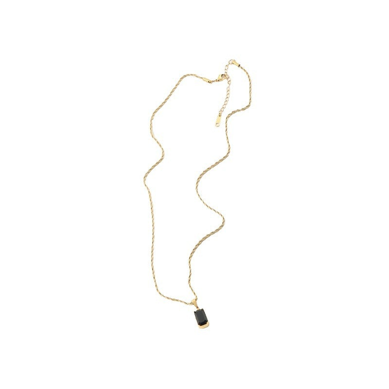 Rectangular Black Gemstone Twist Necklace
