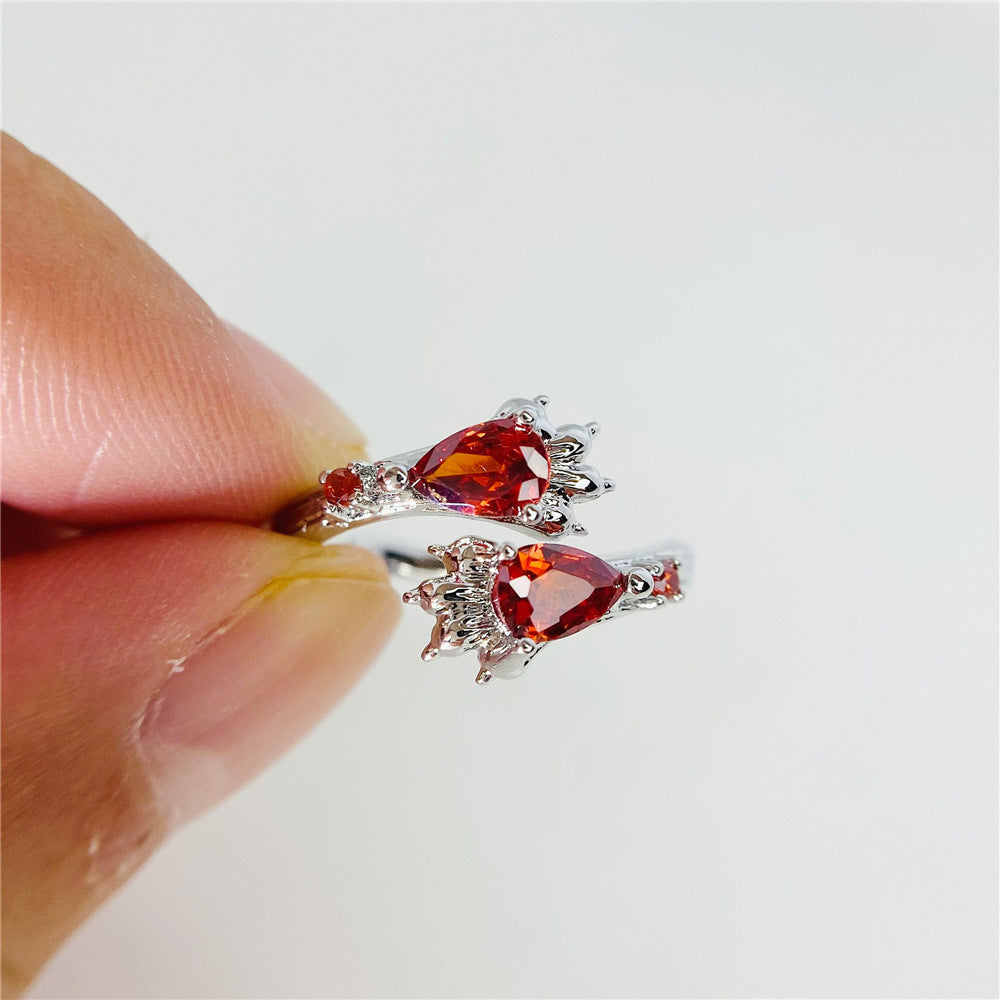 Red Zircon Ring Women's Gryffindor Lion Claw Sweet Cool Ins Fashionable Cat Claw Open Fashion Personalized Finger Ring
