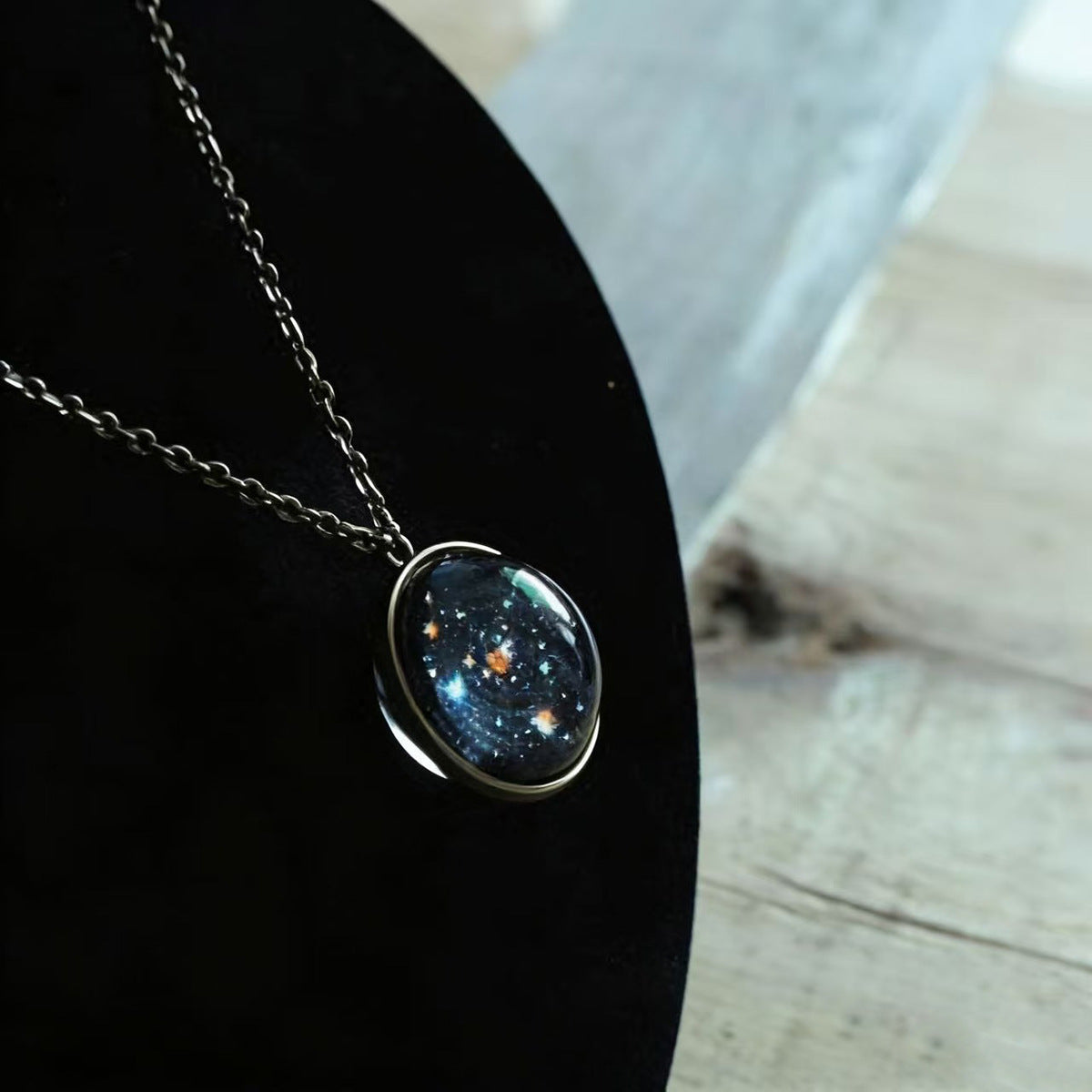 Retro Bronze Solar System Glass Necklace