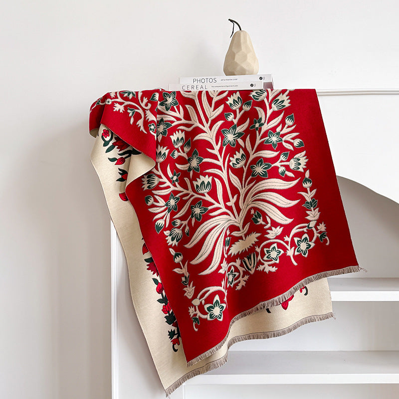 Retro Floral Imitation Cashmere Scarf