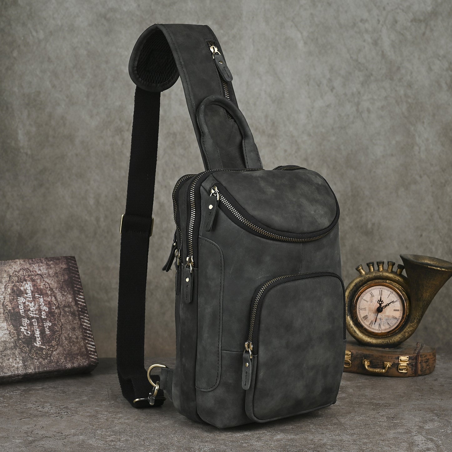 Retro Genuine Leather Chest Crossbody Bag