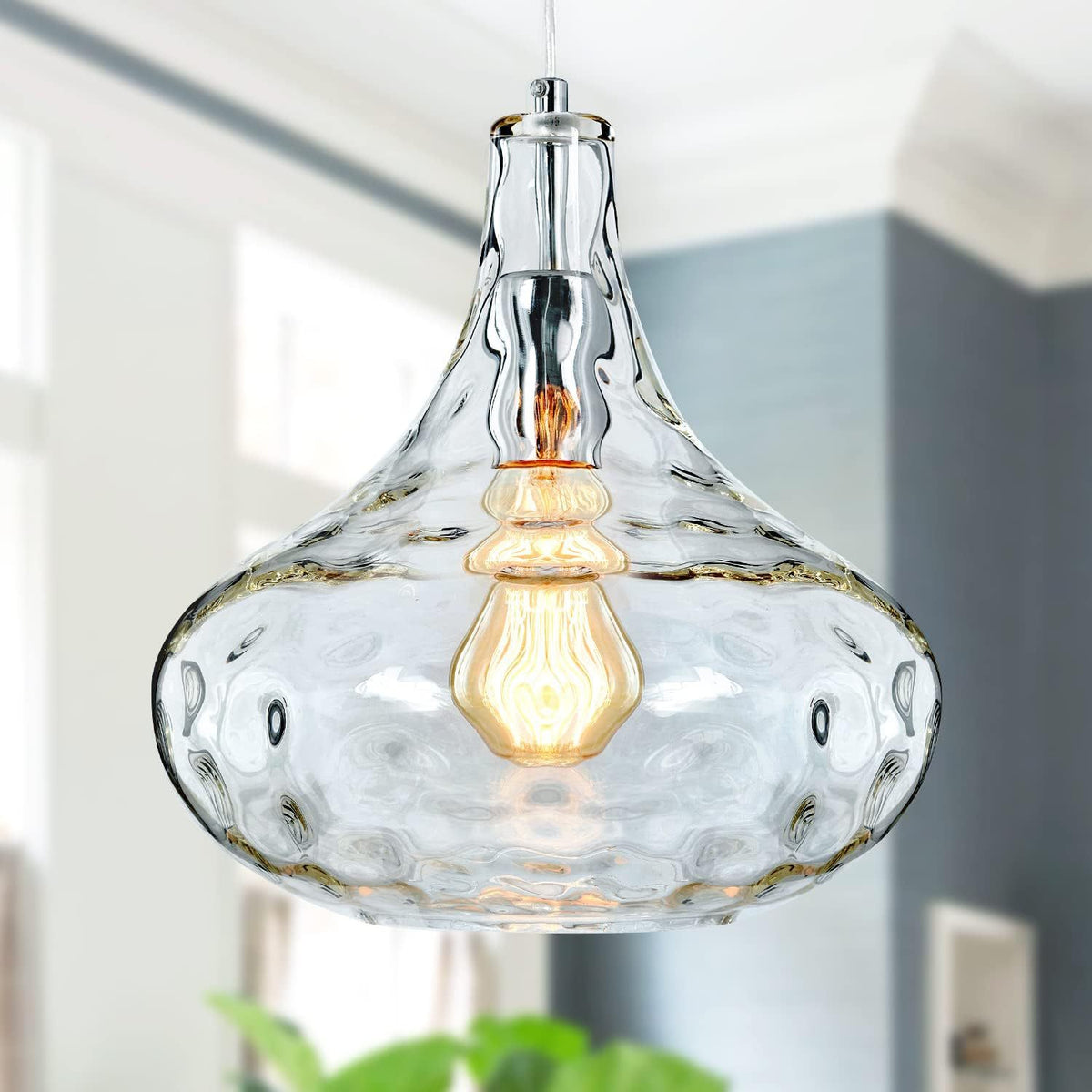 Retro Nordic Watergrain Glass Pendant Light