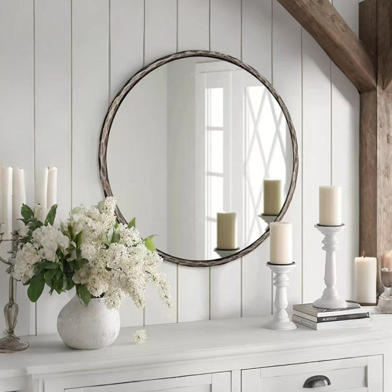 Retro Round Bathroom Mirror, Wall-Mounted Bathroom Mirror