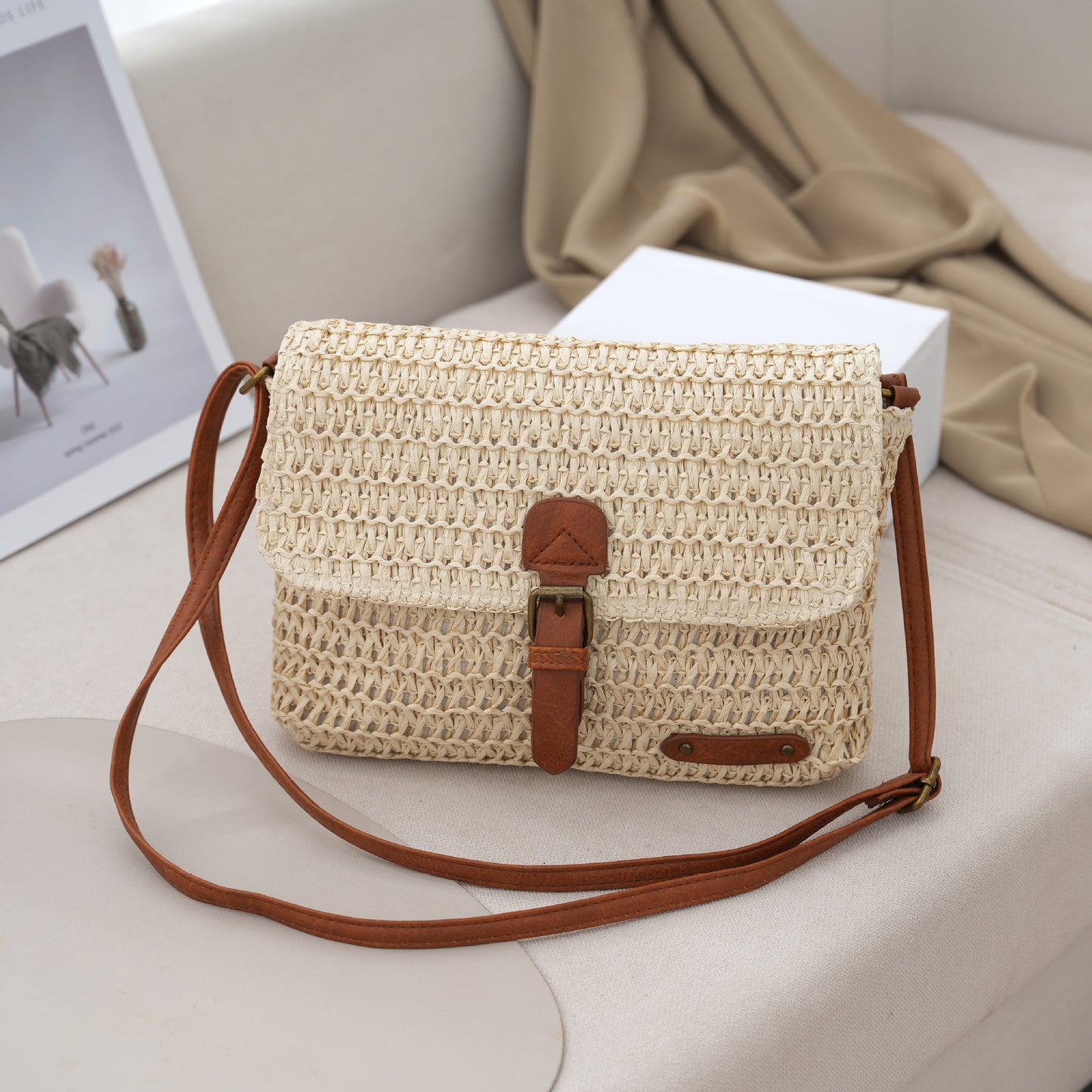 Retro Straw Crossbody Bag for Women
