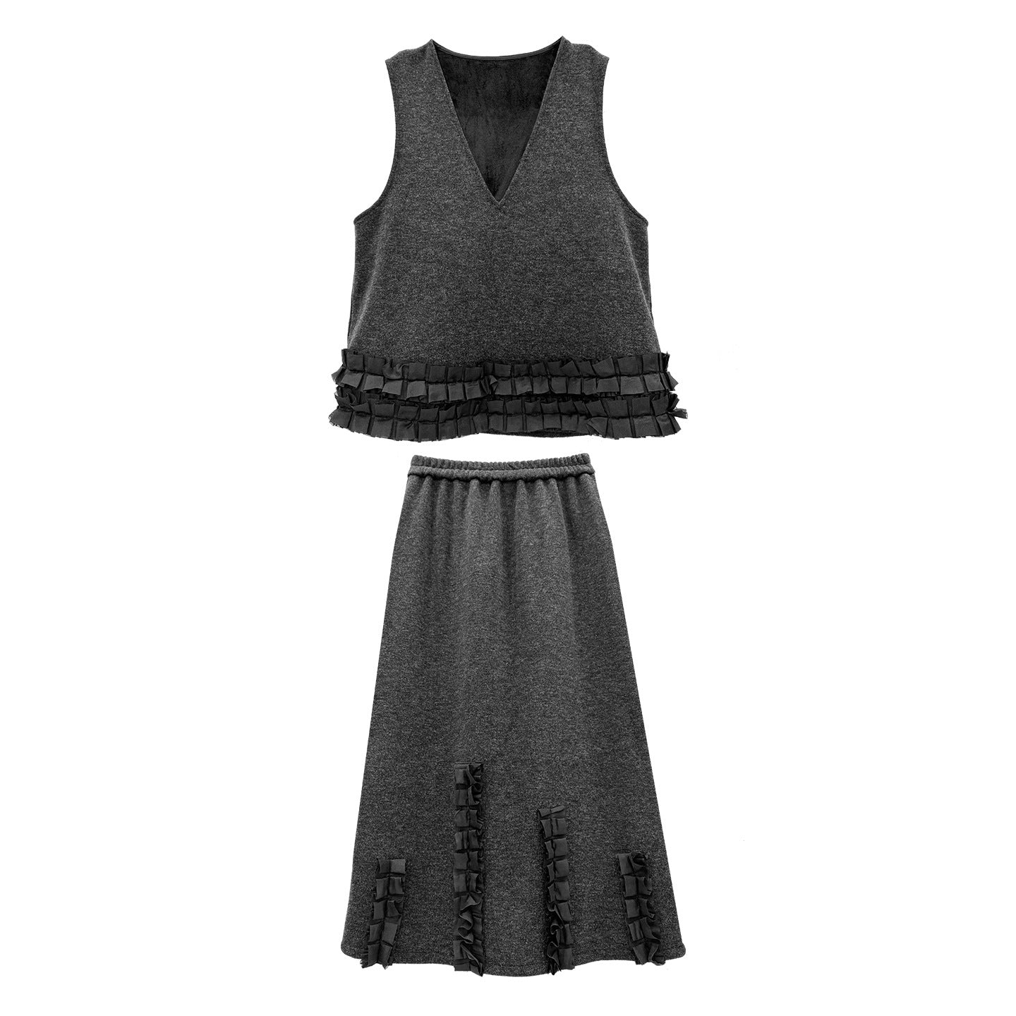Retro Velvet Two-Piece Suit with Vest and Skirt