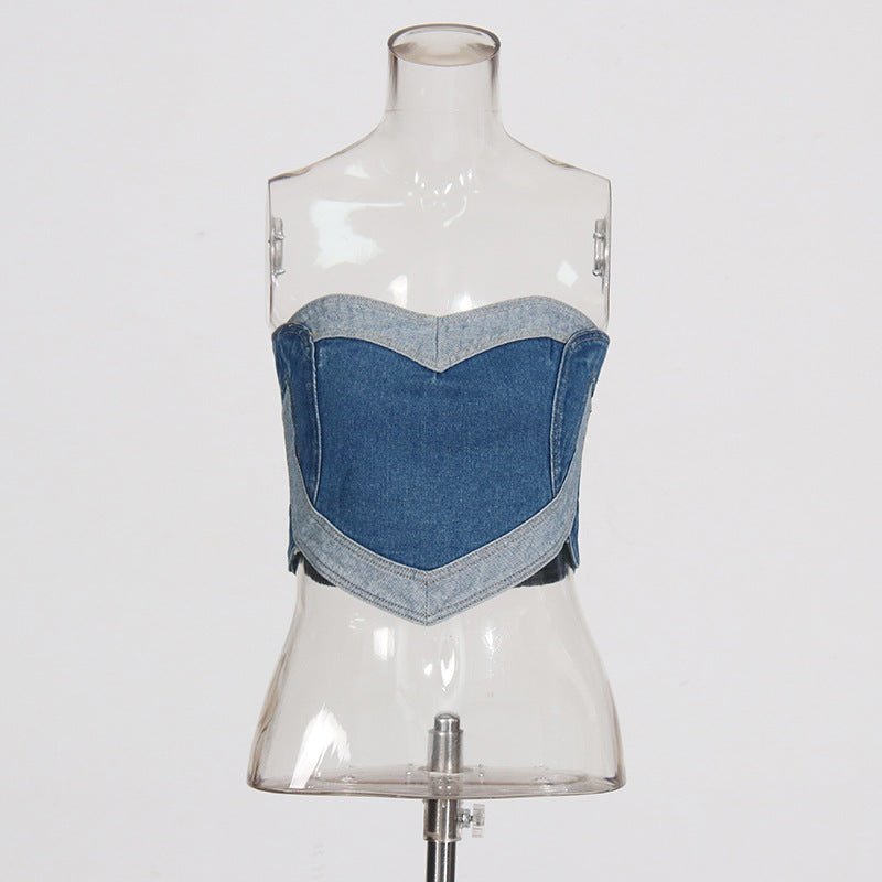 Retro Washed Denim Tube Top