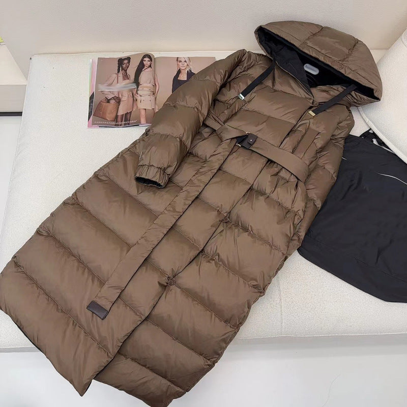 Reversible Slim-Fit White Goose Down Jacket with Belt