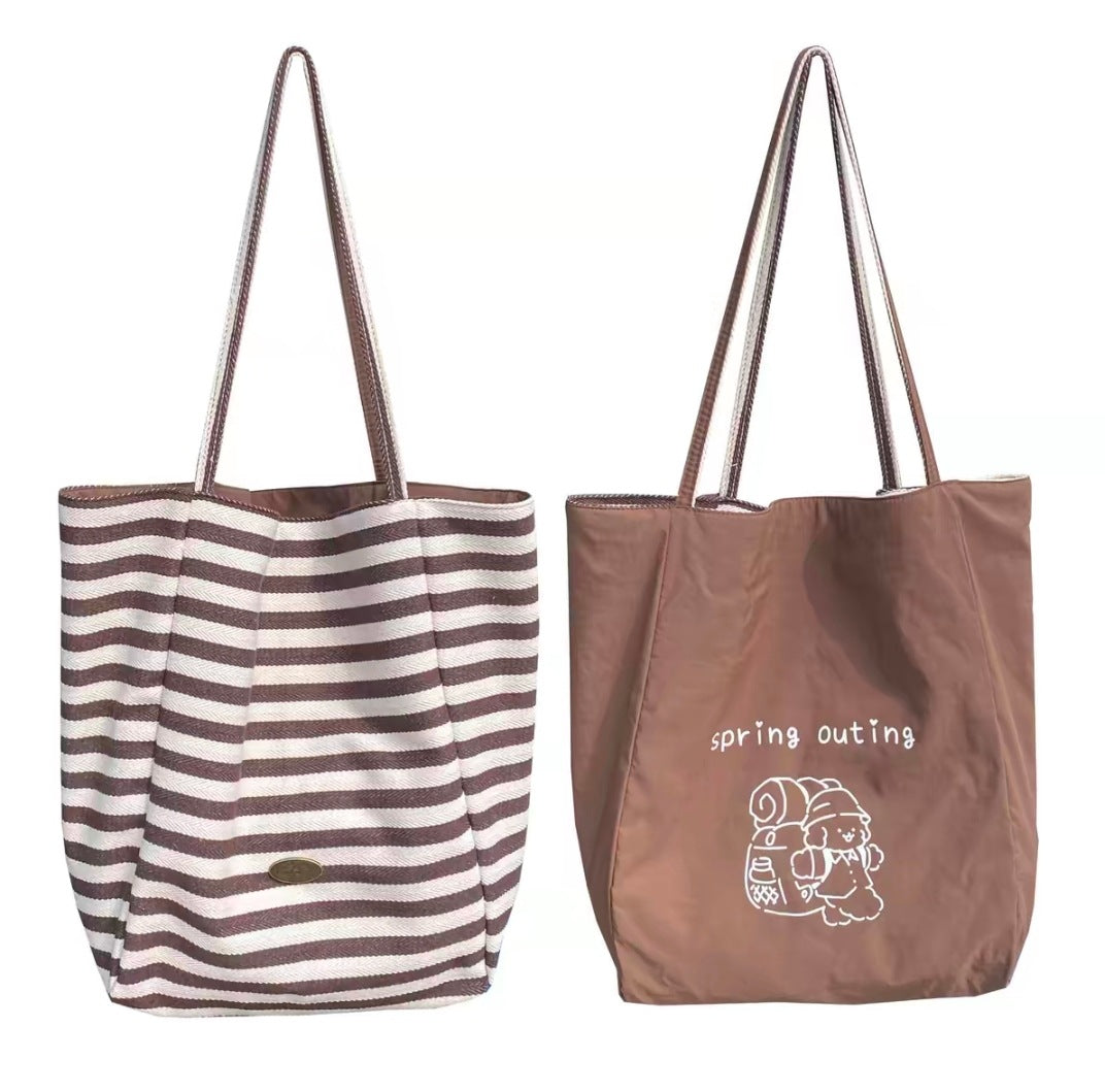 Reversible Striped Canvas Shoulder Bag