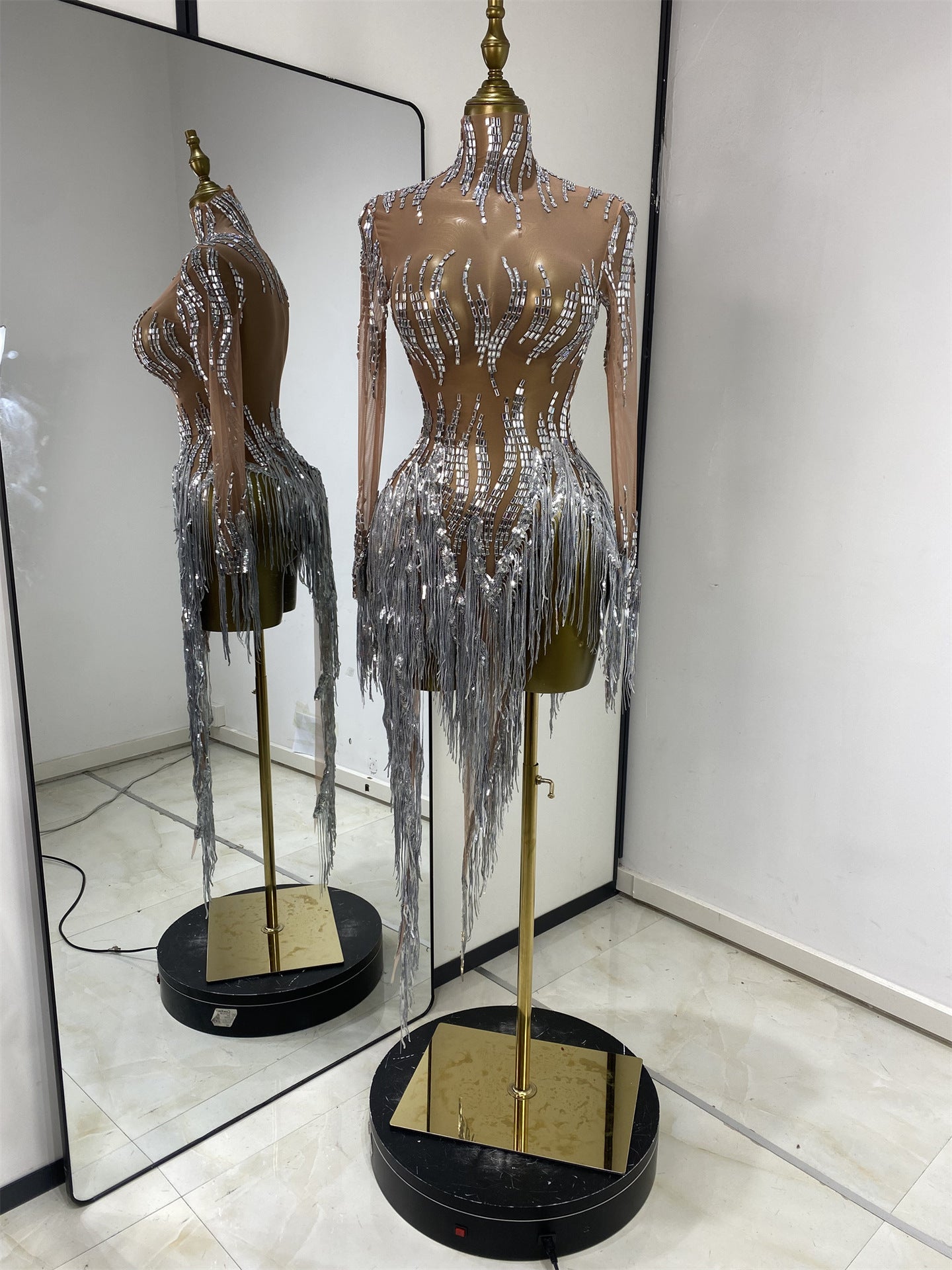 Rhinestone Mesh Sequin Performance Dress
