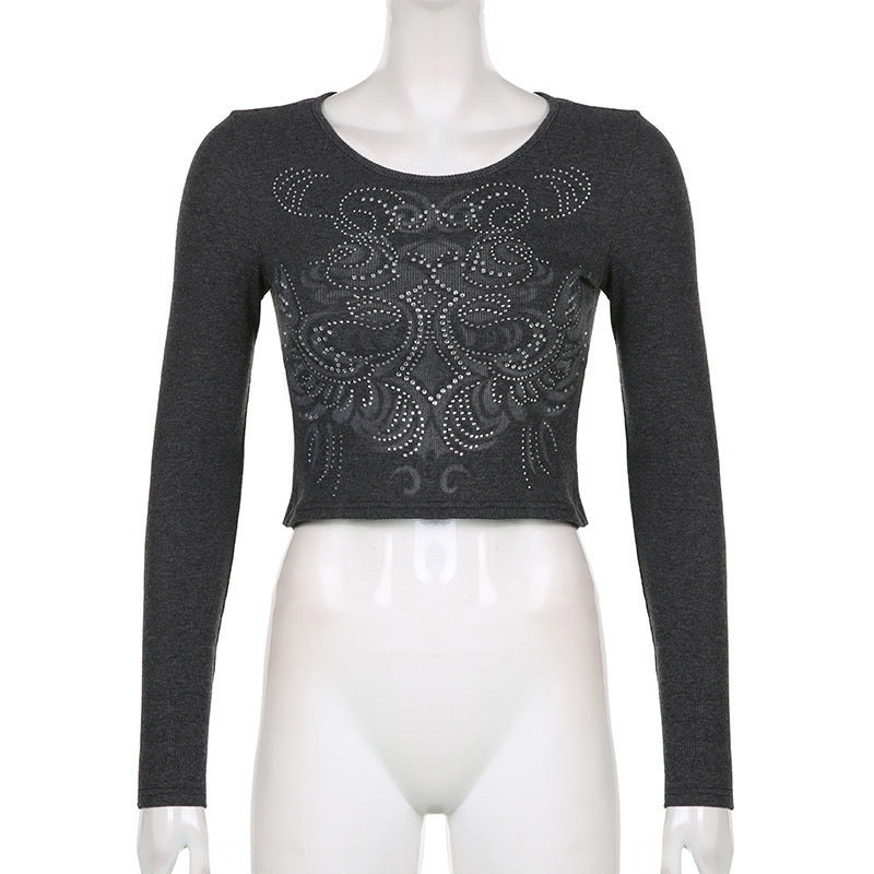 Rhinestone Slim Fit Long Sleeve T-Shirt