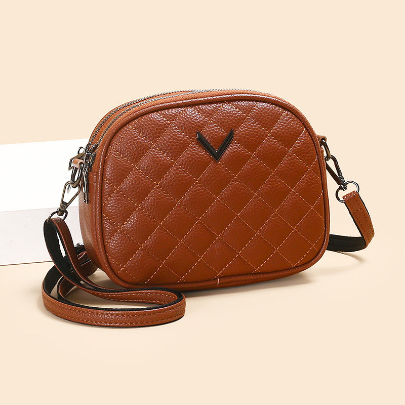 Rhombus Pattern Genuine Leather Crossbody Bag