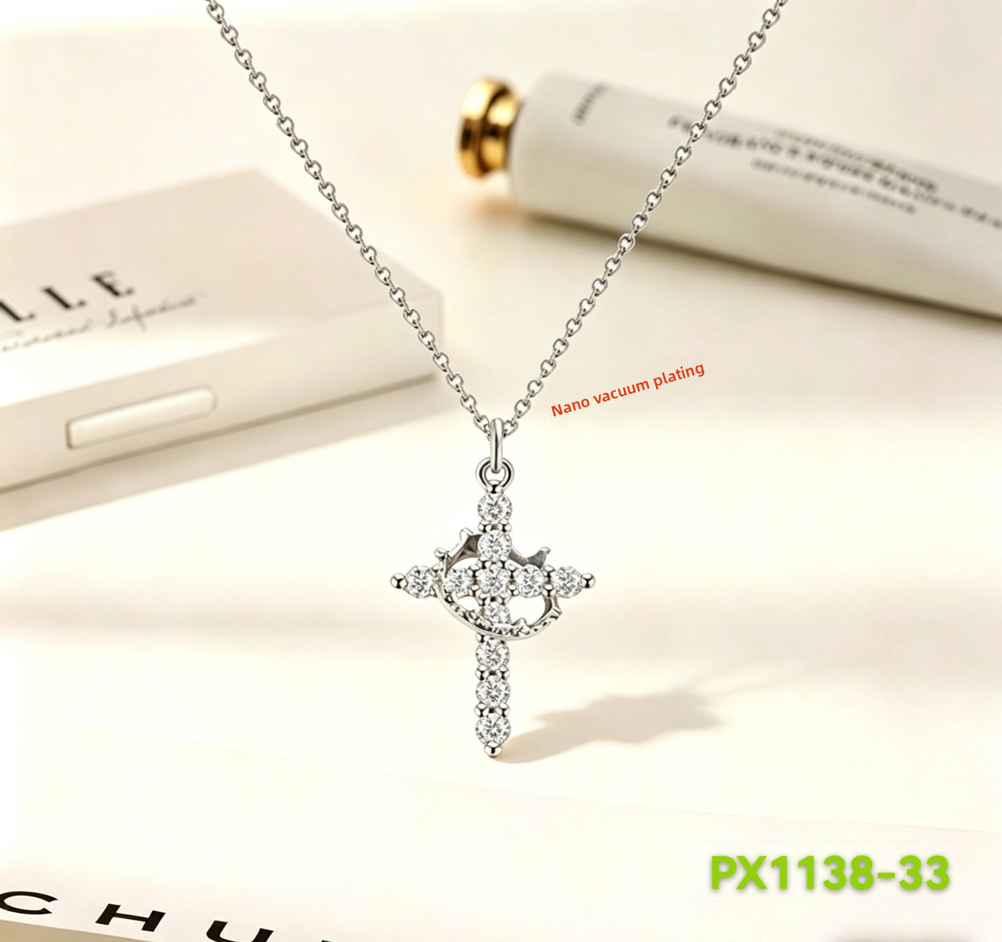Rotating Cross Diamond Crown Necklace for Women