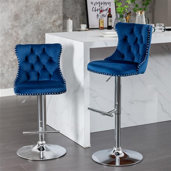 Rotating velvet bar stool