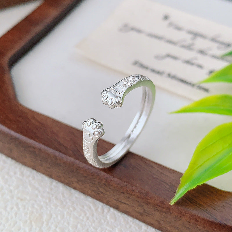 S925 Silver Cat Claw Arabesque Pattern Ring