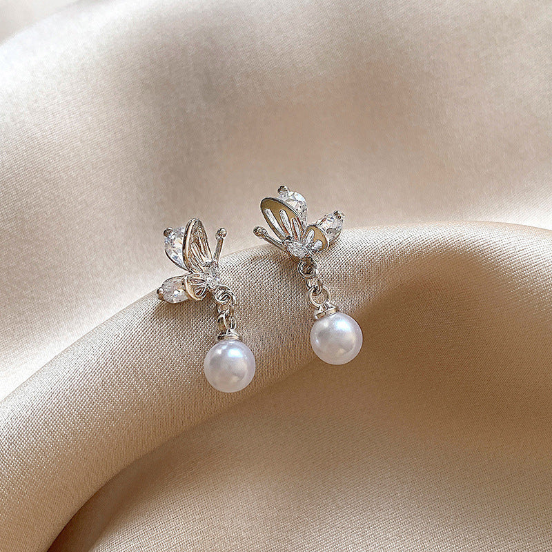 S925 Silver Pearl Heart Earrings