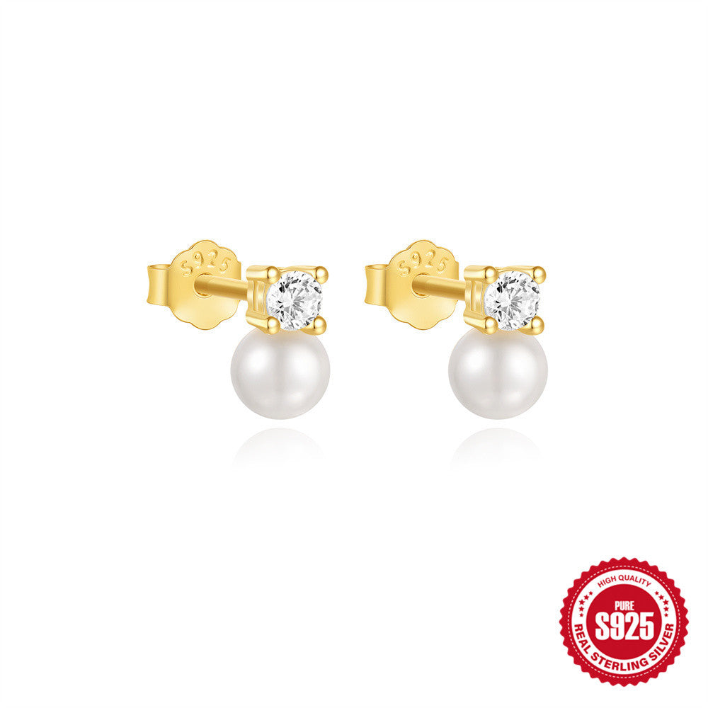 S925 Sterling Silver Eight-Pointed Star Love Pearl Earrings