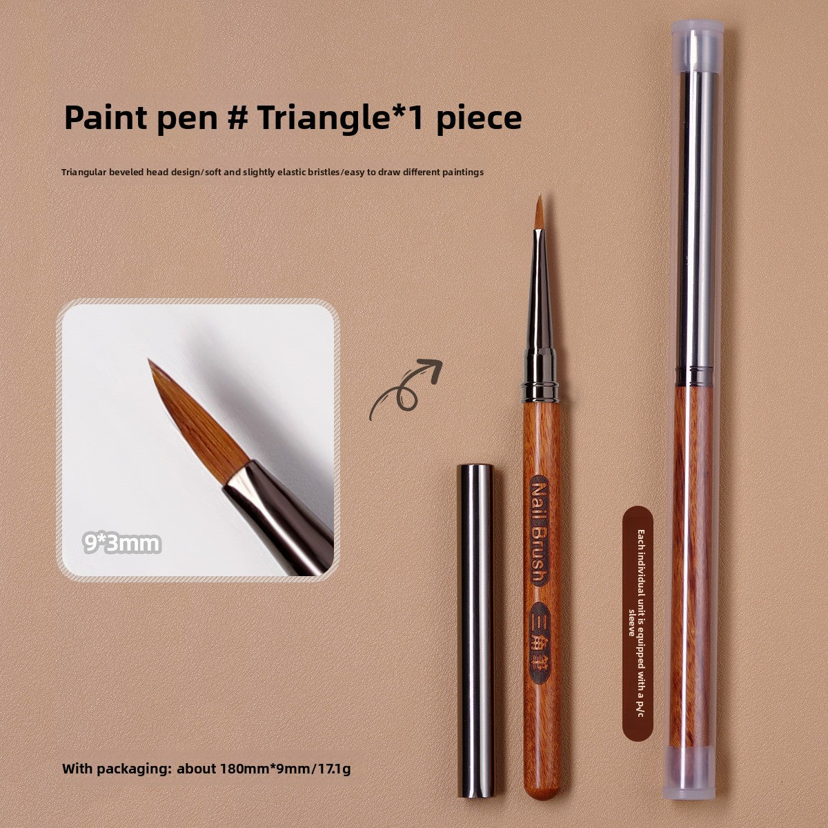 Sandalwood Triangle Nail Art Pen for Detailed Designs