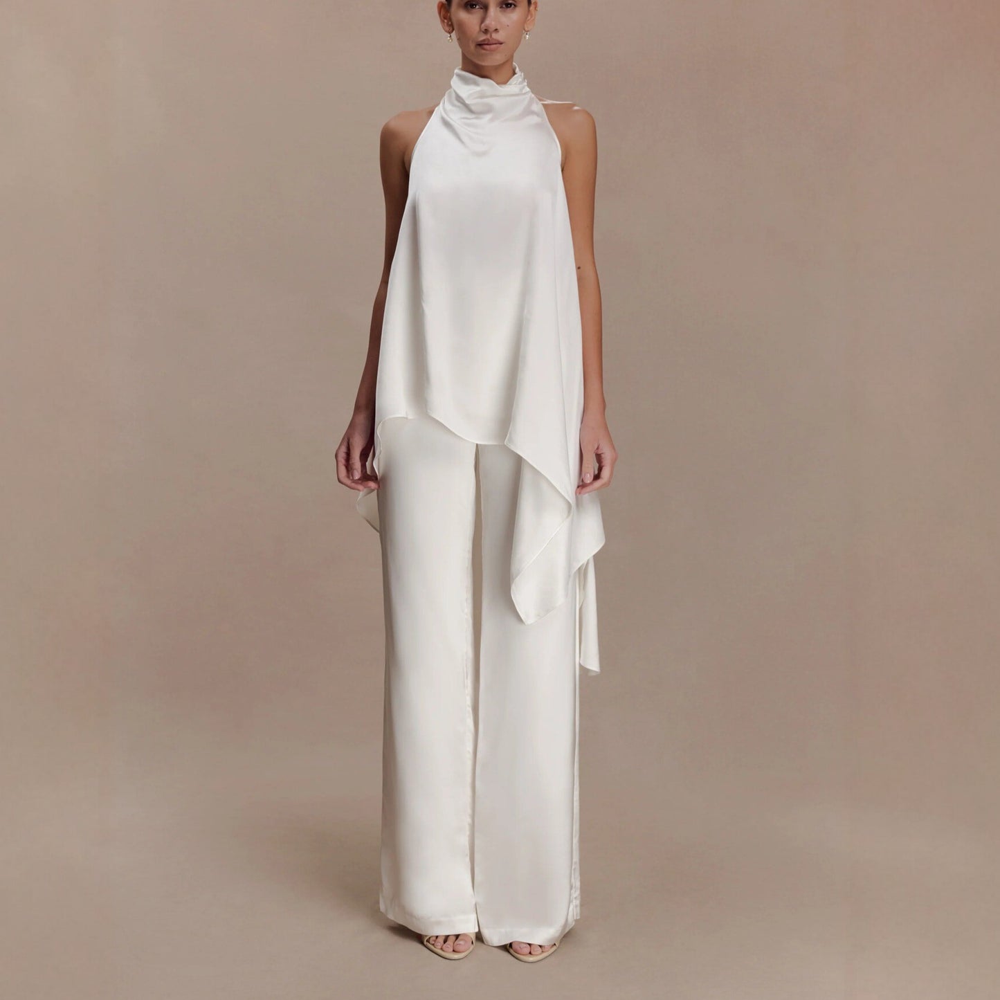 Satin Halter Neck Asymmetric Top