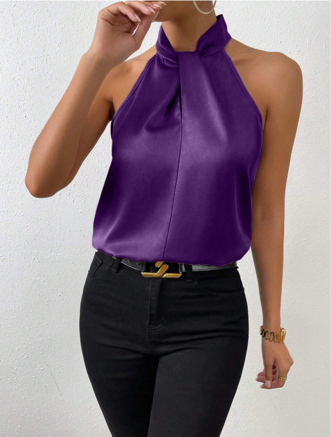Satin Halterneck Sleeveless Vest