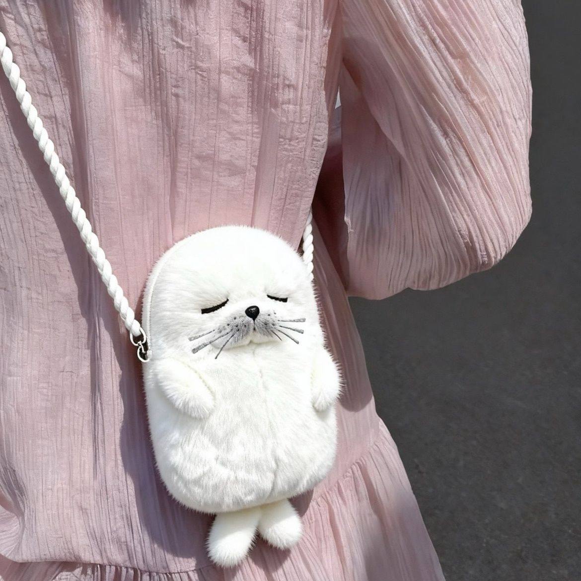 Seal Plush Crossbody Handbag