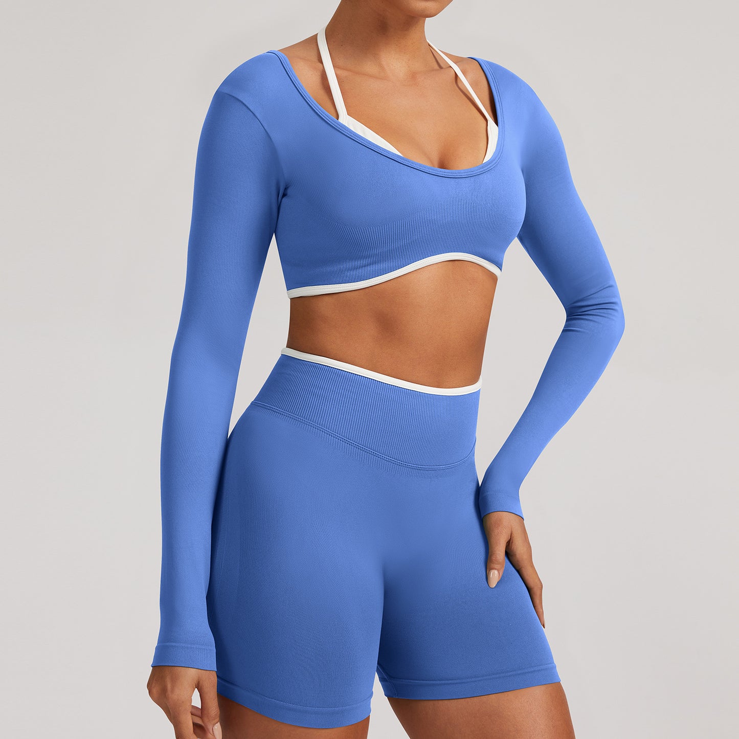 Seamless White Hemmed Yoga Suit for Women Hollow Back High Waist Fitness Suit Sports Running Fitness Suit