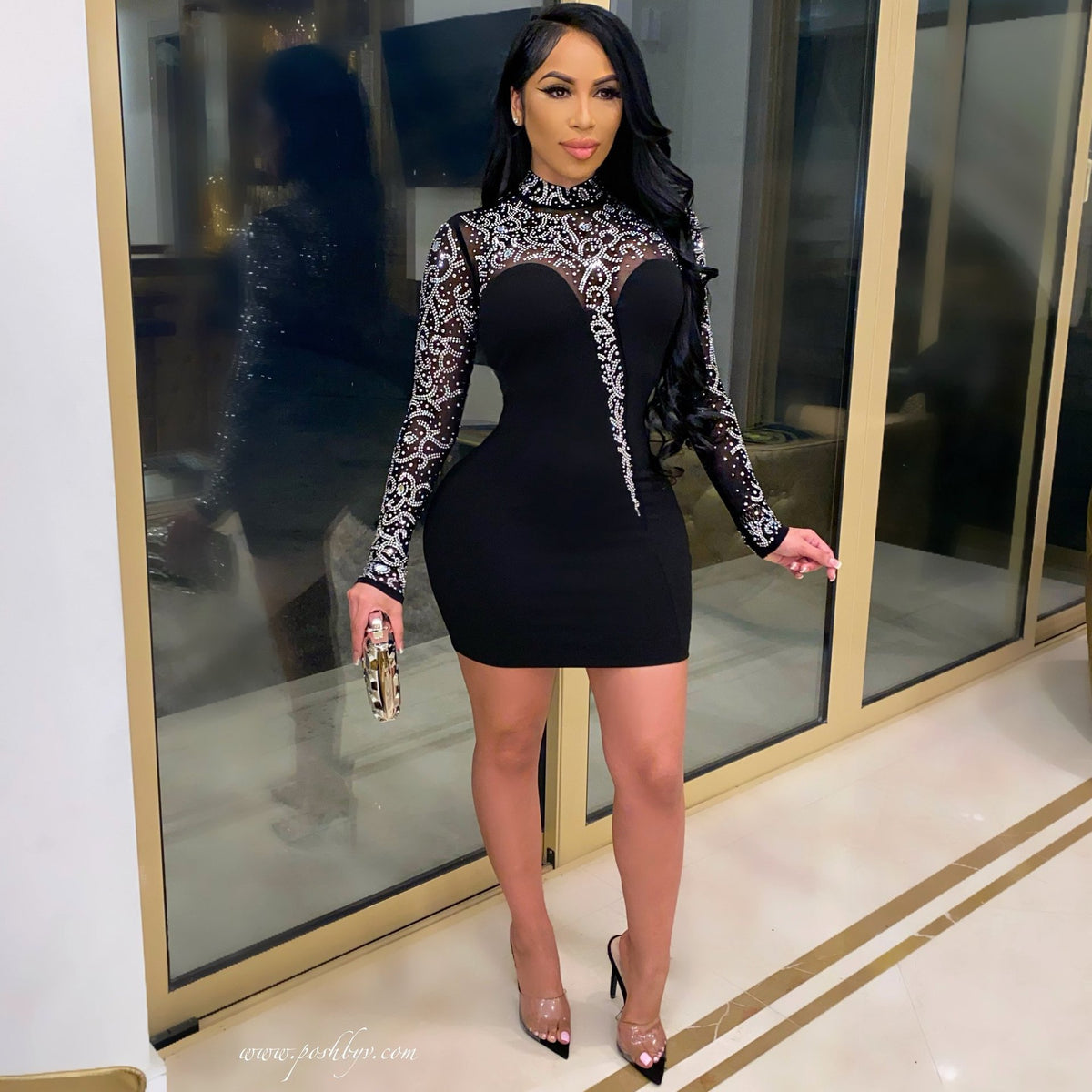 Sexy Perspective Hot Drilling A-Line Dress