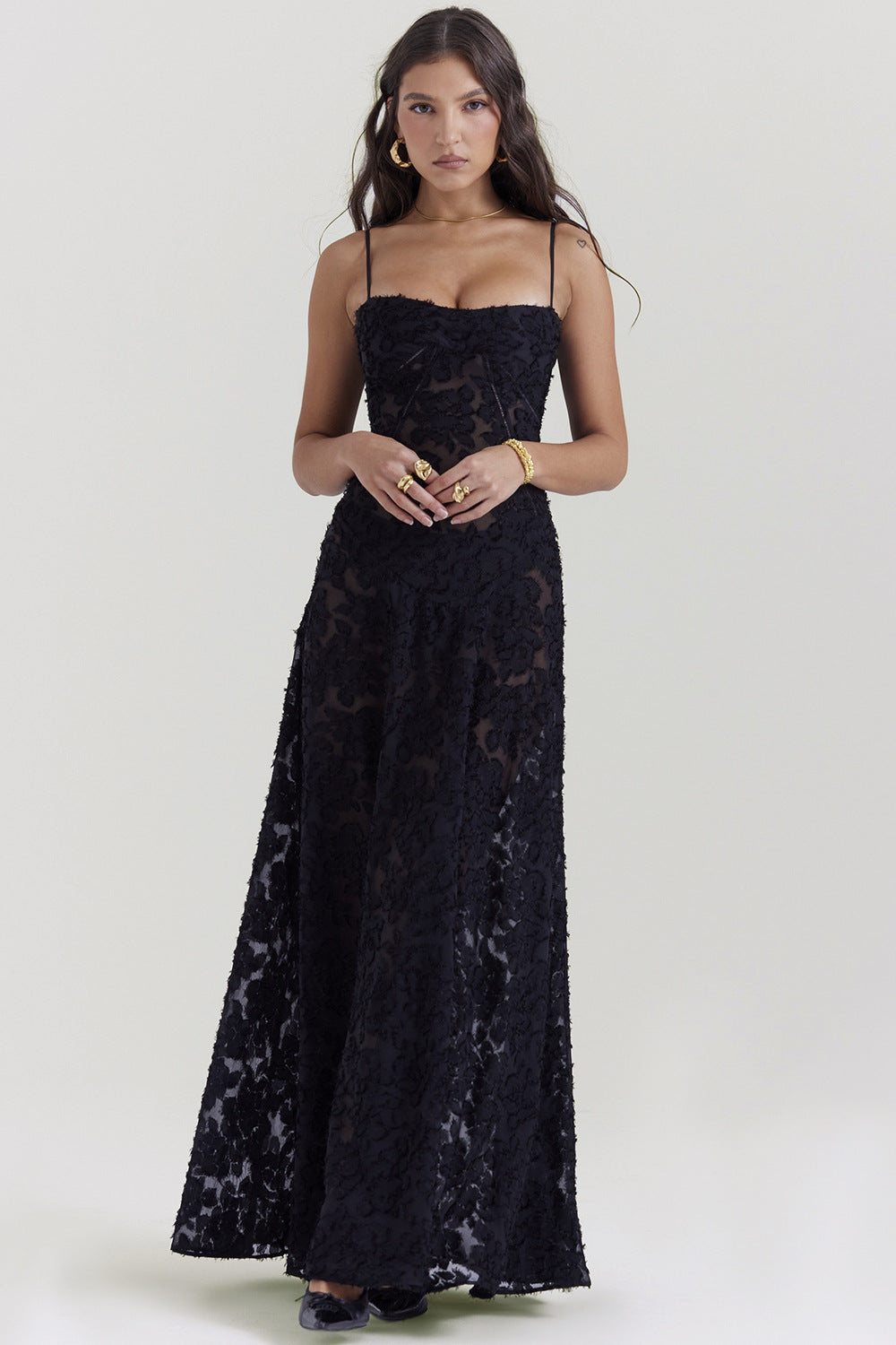 Sexy Sleeveless Strap Backless Dress Women Chiffon Embroidered Square Collar Ball Evening Dress 2024