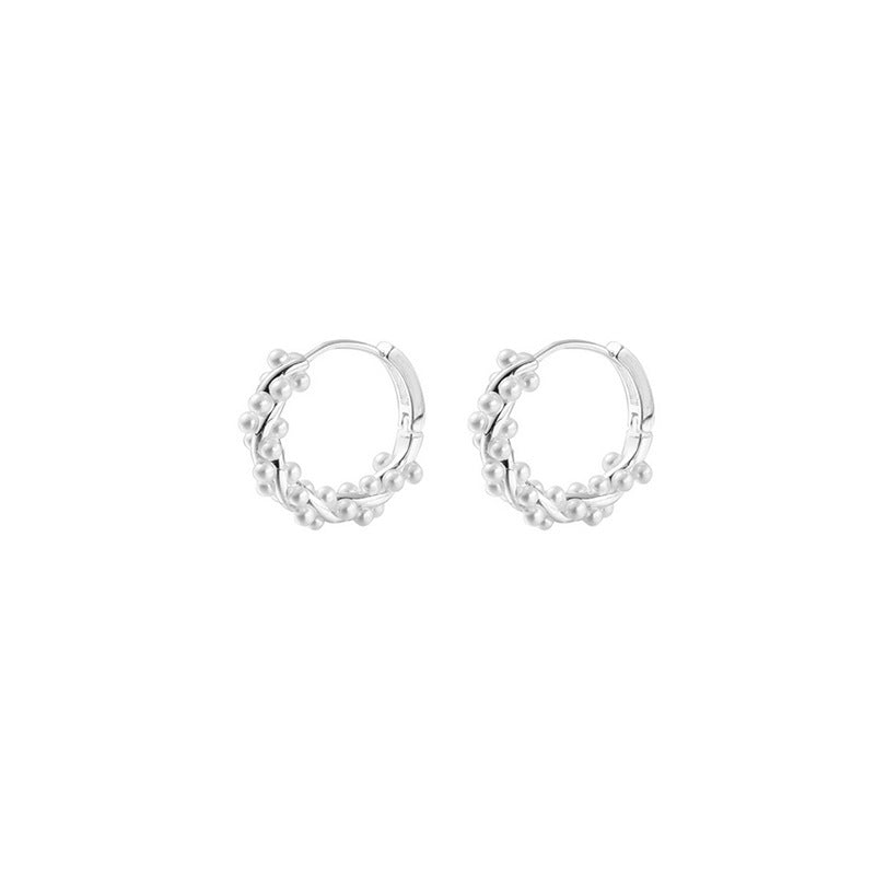 Silver Circle Pearl Earrings