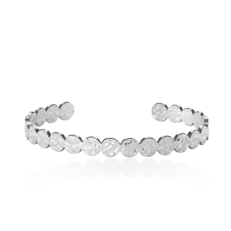 Simple Hammered Pattern Stainless Steel Open Bracelet