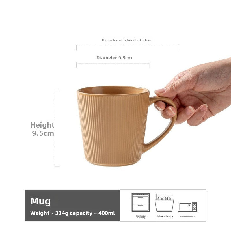 Simple Striped Ceramic Mug with Large Capacity