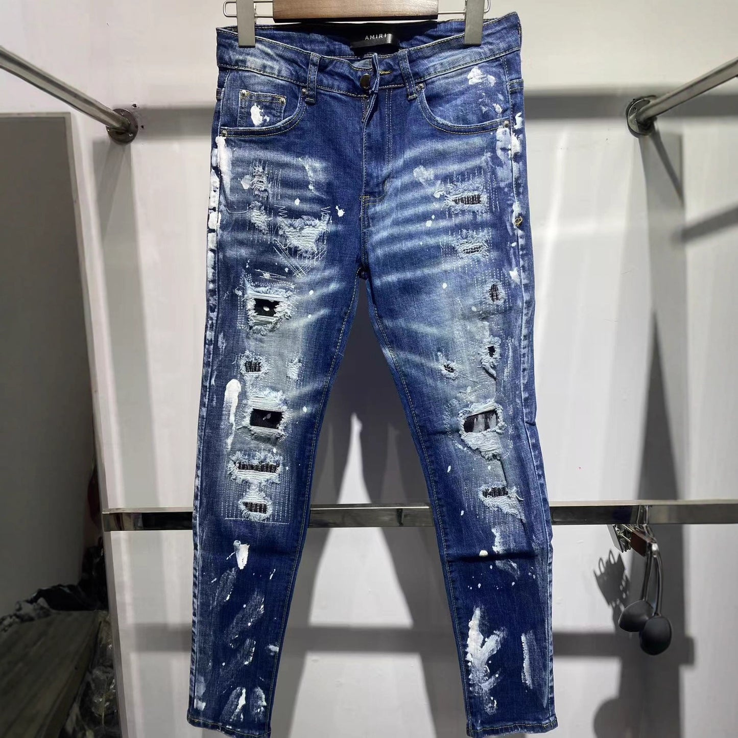 Slim-Fit Distressed Denim Jeans