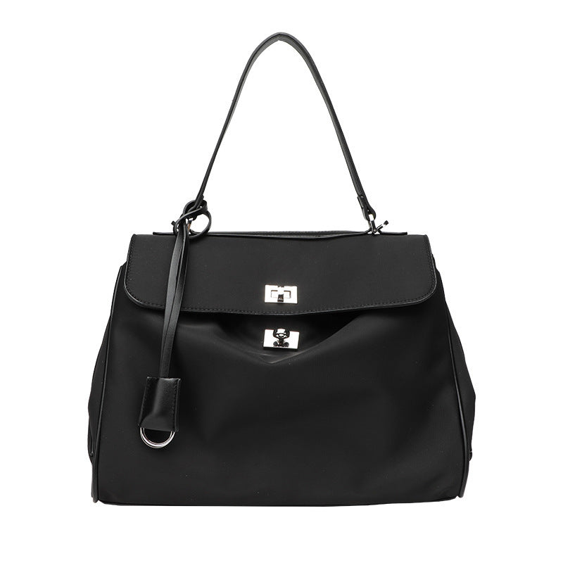Smooth Calfskin Single-Shoulder Tote Bag with Lock Buckle
