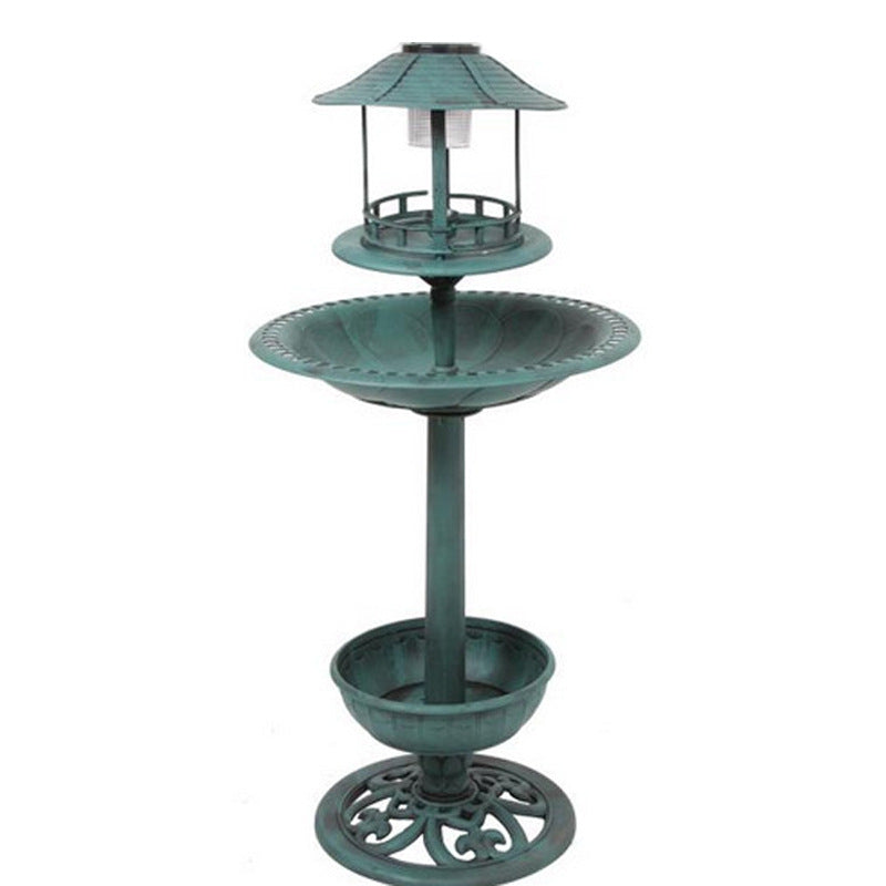 Solar Powered Antique Bird Bath with LED Light