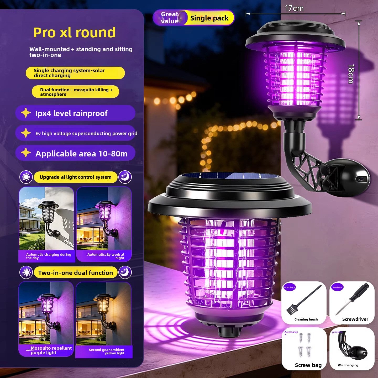 Solar-powered outdoor mosquito repellent lamp