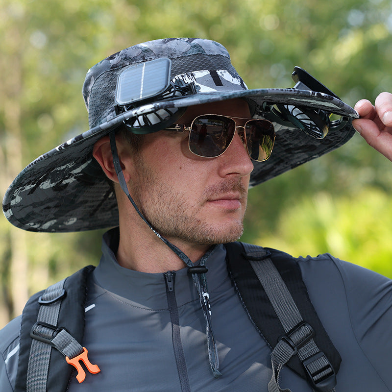 Solar Rechargeable Outdoor Cooling Hat with Adjustable Fans