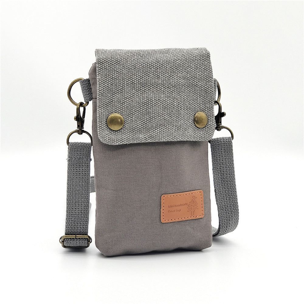 Solid Color Canvas Crossbody Phone Bag 3 Layer Shoulder Wallet
