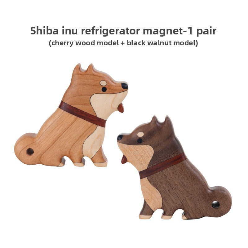 Solid Wood Magnetic Refrigerator Magnet Dog Cute Cartoon Decoration