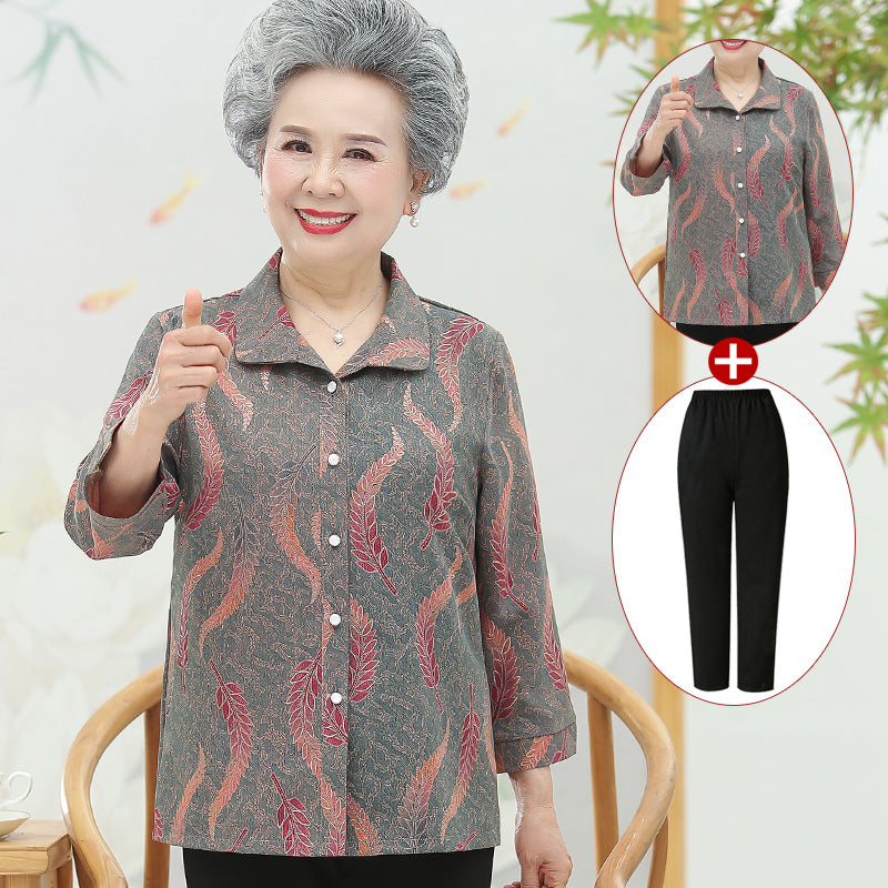 Spring Autumn Long-Sleeved Coat for Middle-aged and Elderly People