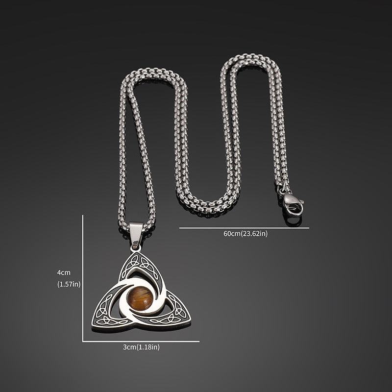 Stainless Steel Celtic Knot Necklace with Tiger Eye