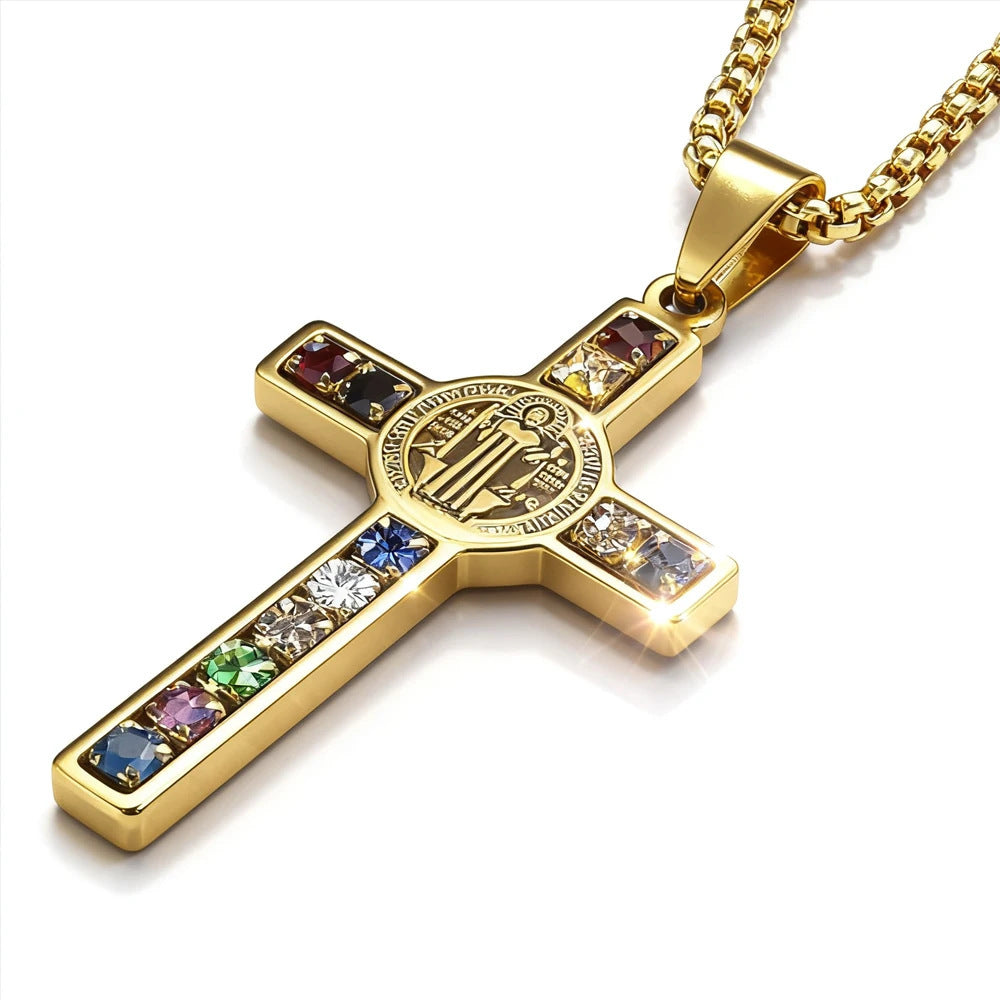 Stainless Steel Cross Pendant Necklace with Adjustable Chain