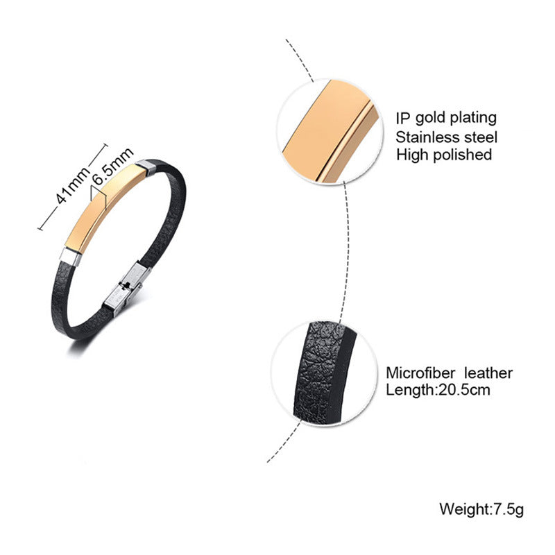 Stainless Steel Curved Leather Bracelet