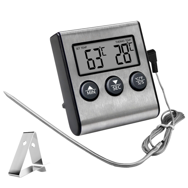 Stainless Steel Probe-Type Food Thermometer with Timer Alarm Function